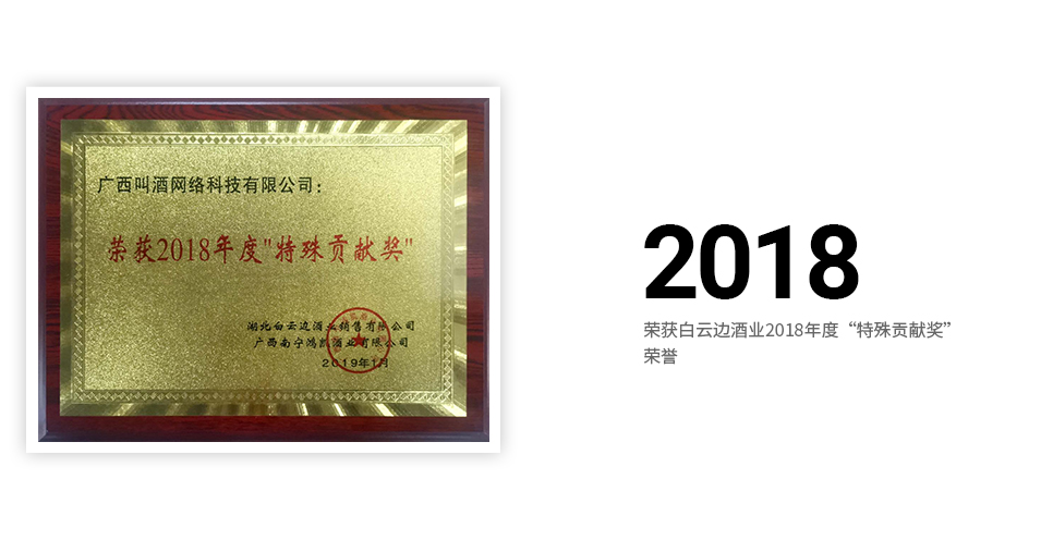 酒小二获白云边酒业2018年度“特殊贡献奖”荣誉